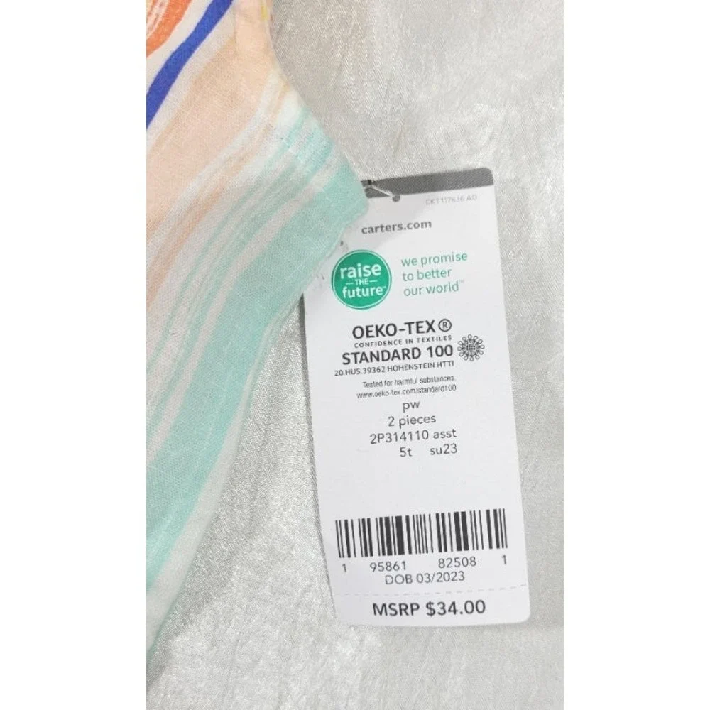 Carter's Girl's Linen Blend Striped Tank Top w/ Cotton Shorts Set - Size 5T